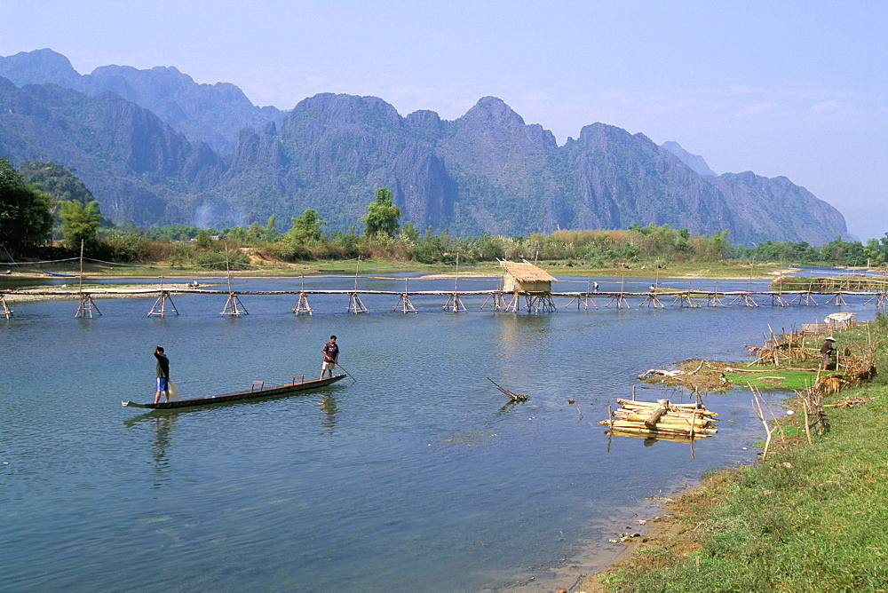 Fishing boat, Vang Vieng, Laos, Indochina, Southeast Asia, Asia