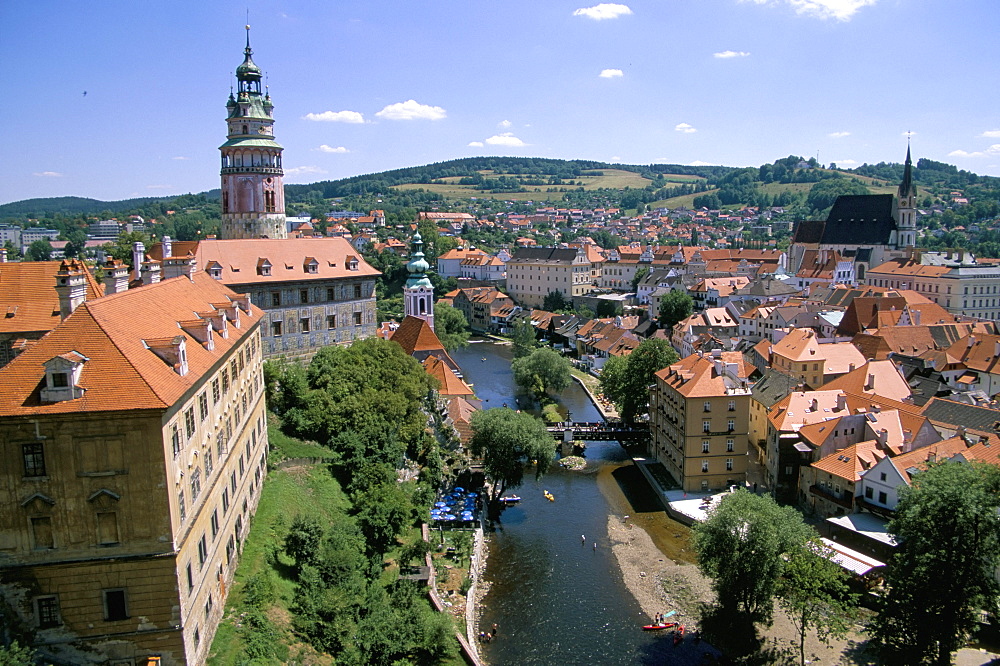 View of Cesky Krumlov from castle, Cesky Krumlov, Czech Republic, Europe