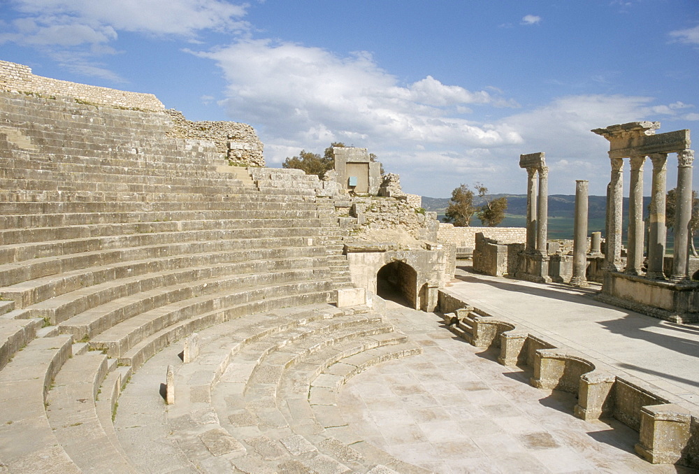 The theatre, Dougga (Thugga), UNESCO World Heritage Site, Tunisia, North Africa, Africa