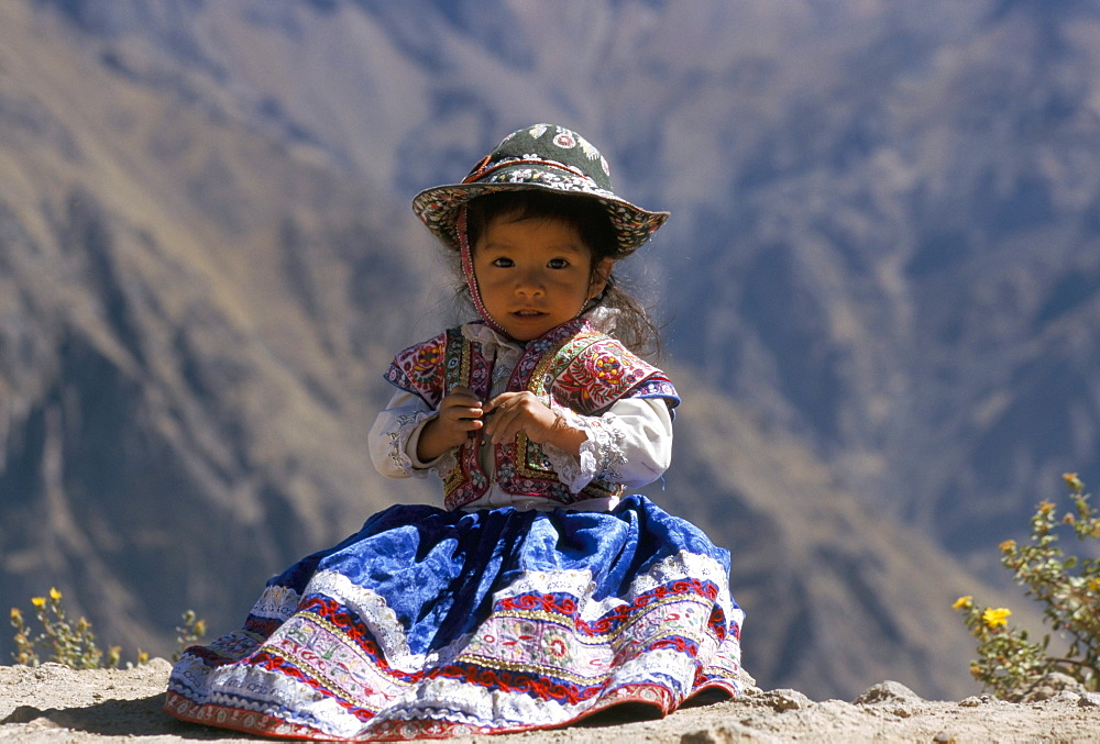 Little girl in traditional dress, Colca Canyon, Peru, South America