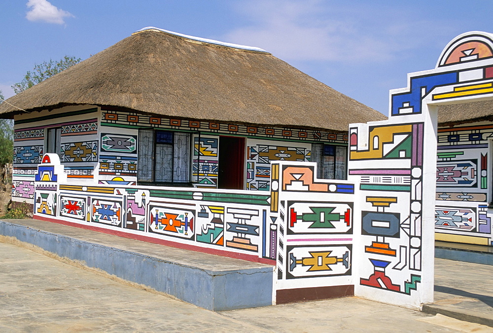 View of Francina Ndimande's homestead (famous Ndbele artist), Weltevre Village, South Africa, Africa