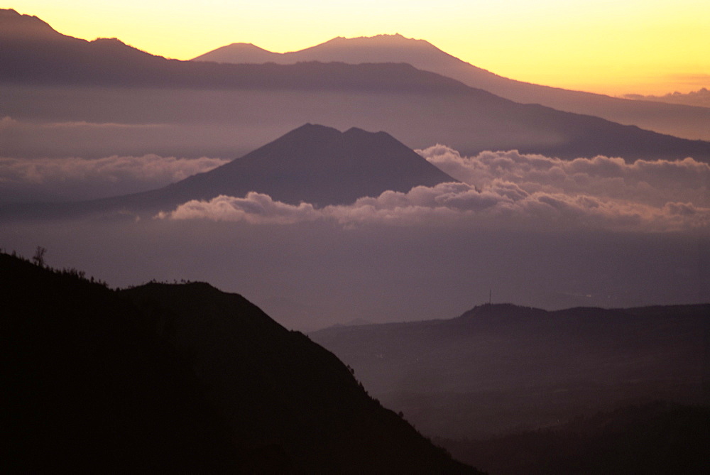 Sunrise from Gunung Penanjakan, volcanoes and clouds, Bromo Tengger Semeru (Bromo-Tengger-Semeru) National Park, Java, Indonesia, Southeast Asia, Asia