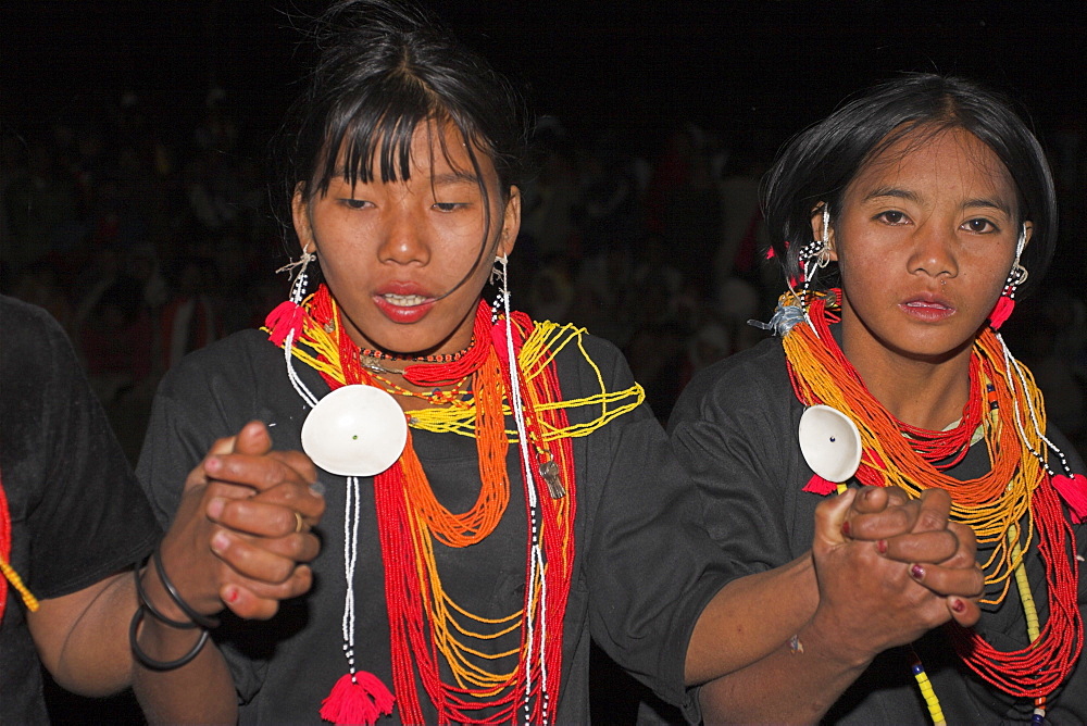 Naga New Year Festival, Naga ladies dancing, Naga New Year Festival, Lahe village, Sagaing Division, Myanmar (Burma), Asia