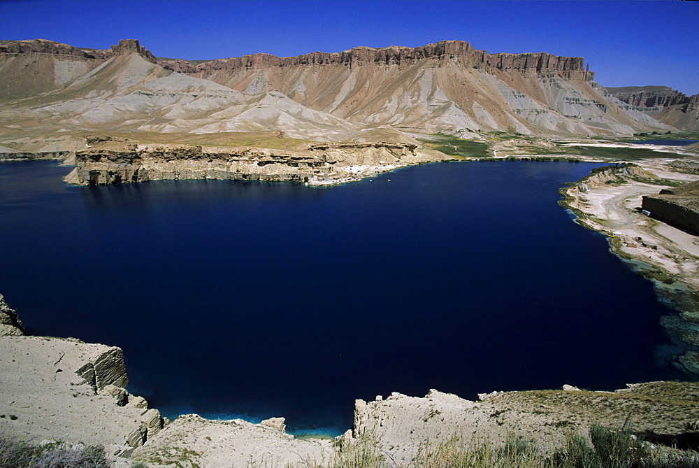 Band-i-Zulfiqar, the main lake at Band-E-Amir (Dam of the King), Afghanistan's first National Park set up in 1973 to protect the five lakes, believed by locals to have been created by the Prophet Mohammed's son-in-law Ali, making them a place of pilgrimage, Afghanistan, Asia