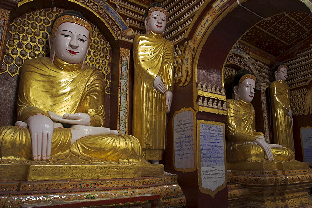 Golden Buddhas inside the paya, Thanboddhay Paya built in the 20th century by Moehnyin Sayadaw, said to contain over 500000 Buddha images, Monywa, Sagaing Division, Myanmar (Burma), Asia