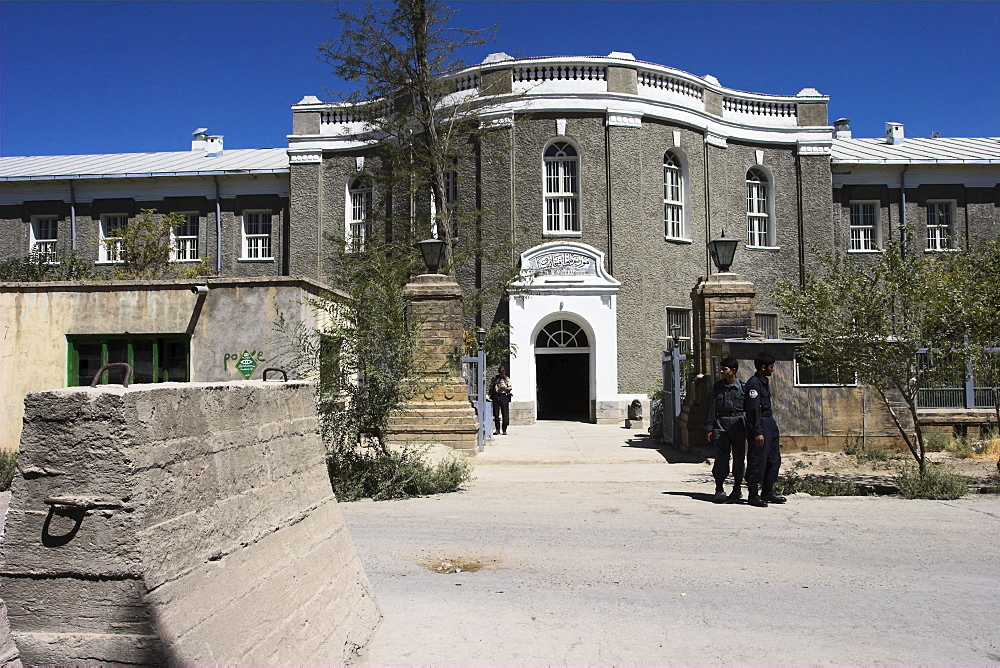 Concrete barricade to stop suicide bombers outside Kabul Museum, Kabul, Afghanistan, Asia