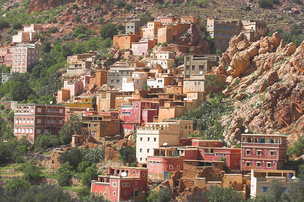 Tagoudiche Berber village on slopes of Jebel Lekst, near Tafraoute, Morocco, North Africa, Africa