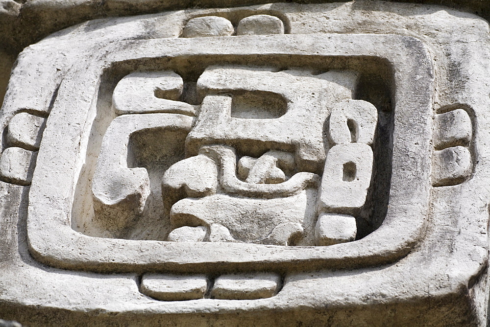 Frieze on the 130ft high El Castillo, Xunantunich Ruins, San Ignacio, Belize, Central America