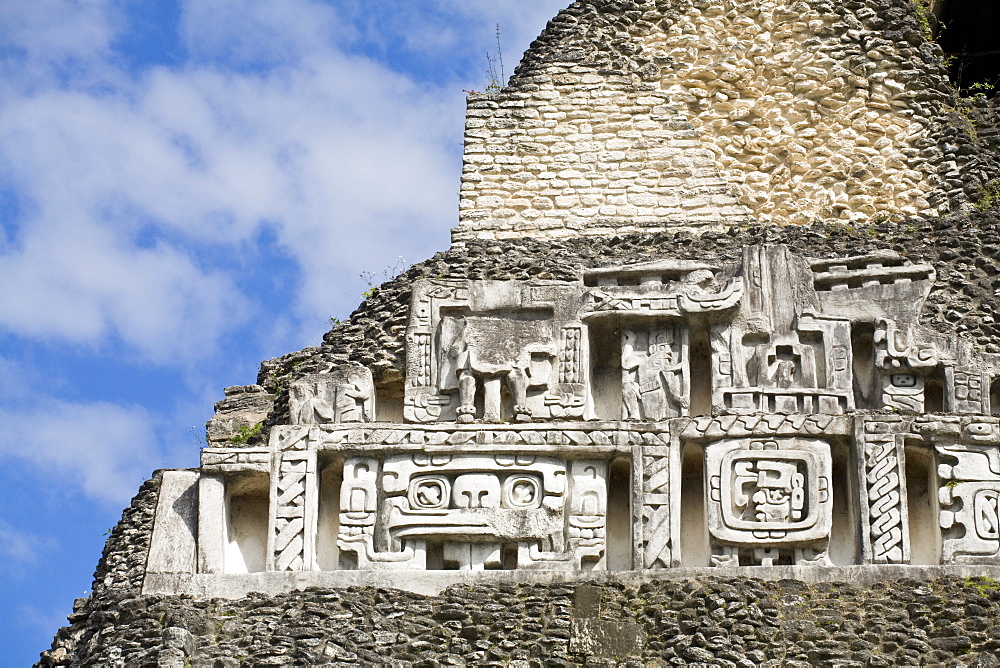 Frieze on the 130ft high El Castillo, Xunantunich Ruins, San Ignacio, Belize, Central America