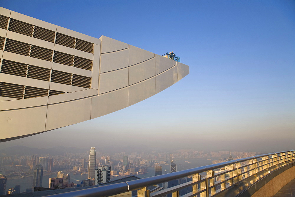 People on the viewing gallery of the Peak Tower, Victoria Peak, Hong Kong Island, Hong Kong, China, Asia