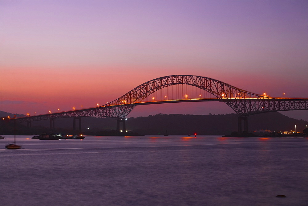 Bridge of the Americas at sunset, Panama City, Panama, Central America