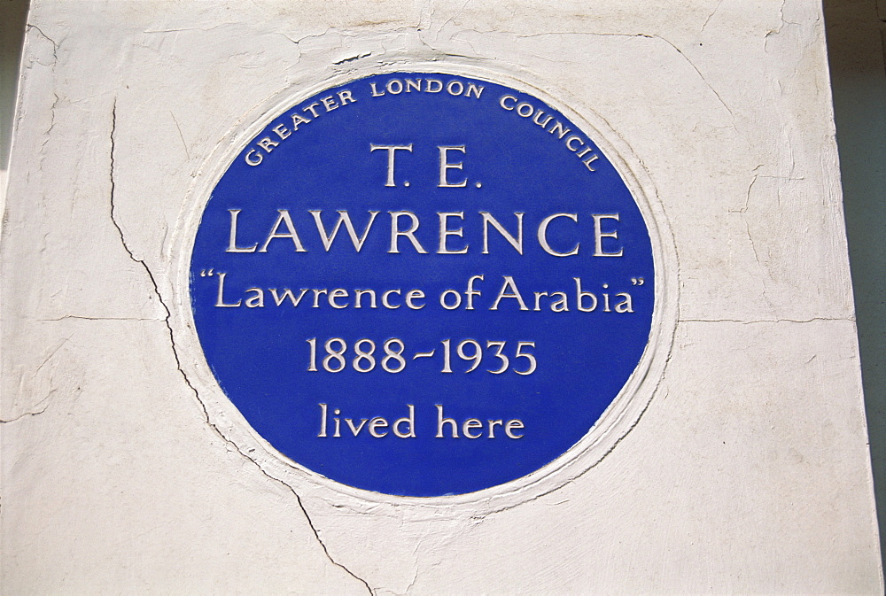 Blue plaque at 14 Barton Street, commemorating T.E. Lawrence, London, England, United Kingdom, Europe