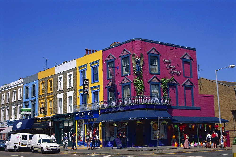 Shops on Chalk Farm Road, opposite Camden Market, London, England, United Kingdom, Europe