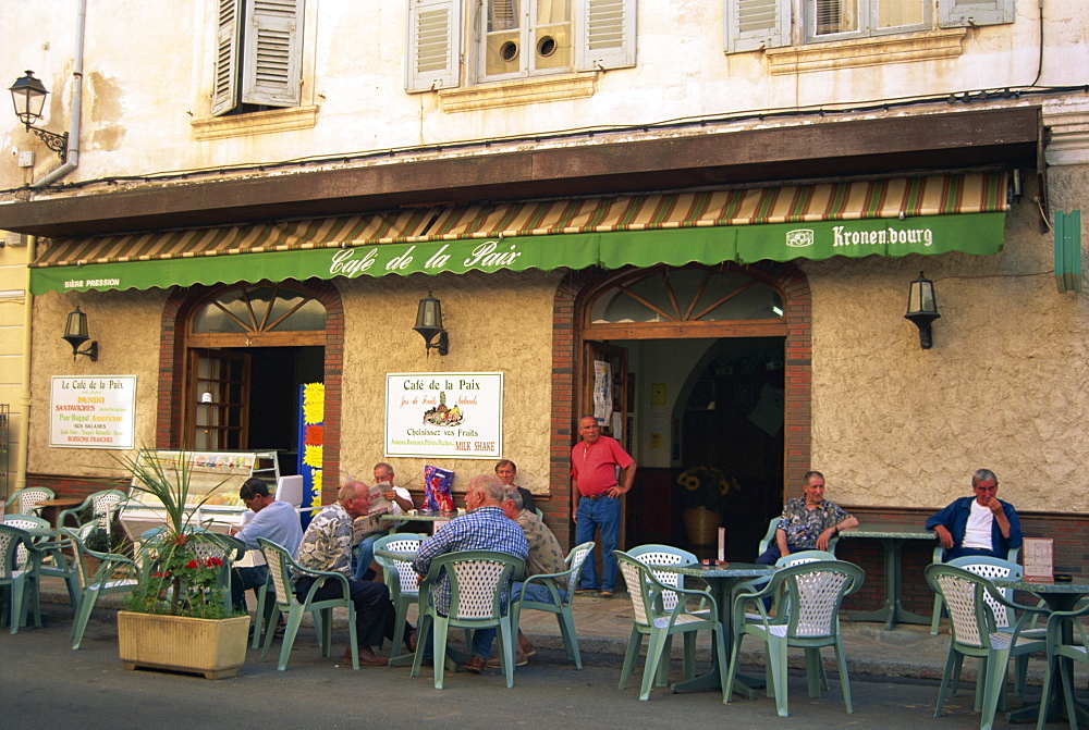 Locals at Le Cafe de la Paix, Ile Rousse, Corsica, France, Europe