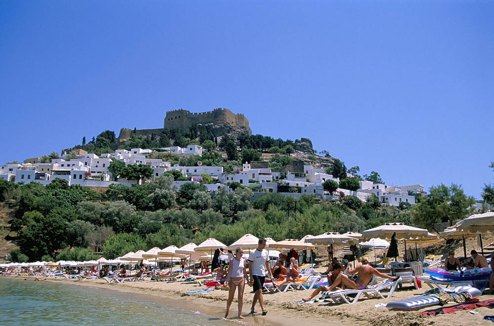 Lindos Beach, Rhodes, Greek Islands, Greece, Europe