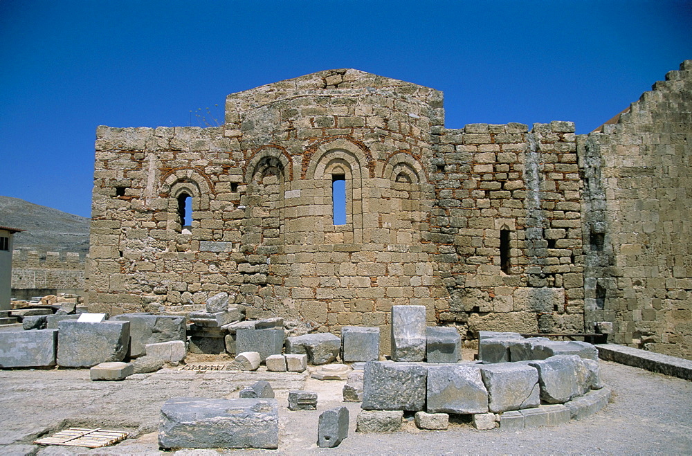 Byzantine church of St. Paul, Acropolis, Lindos, Rhodes, Greek Islands, Greece, Europe