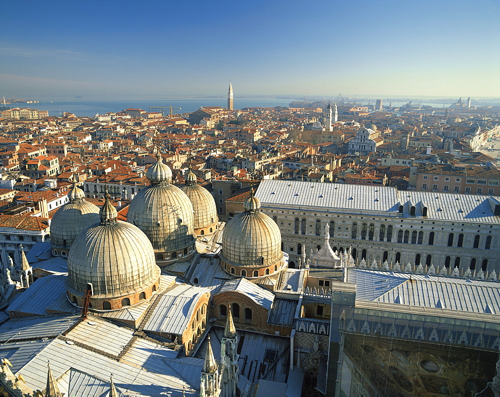 The Basilica and the city skyline from the Campanile in Venice, UNESCO World Heritage Site, Veneto, Italy, Europe