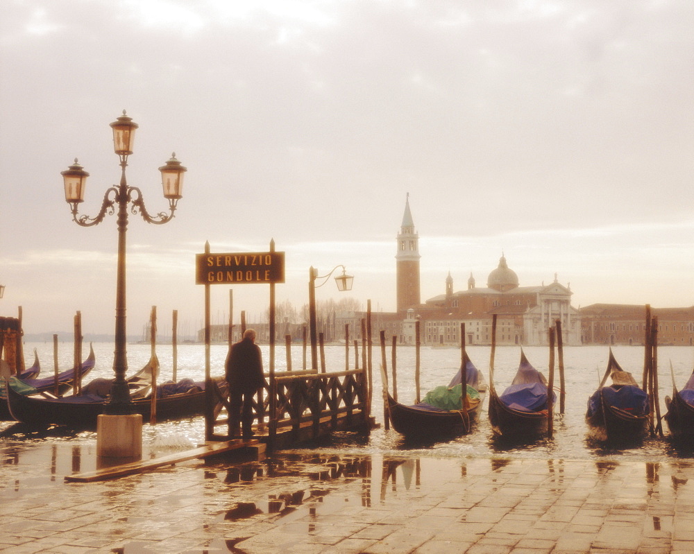 Gondolas and San Giorgio Maggiore, Venice, Veneto, Italy