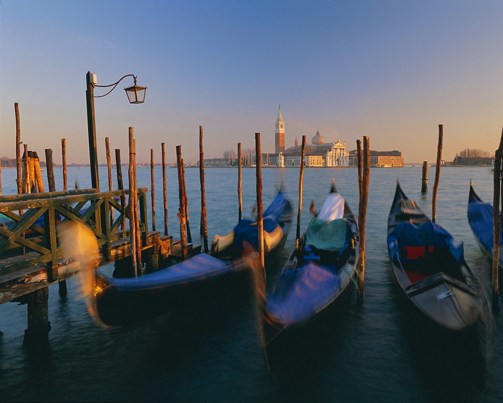 Gondolas and San Giorgio Maggiore from St. Marks, Venice, UNESCO World Heritage Site, Veneto, Italy, Europe