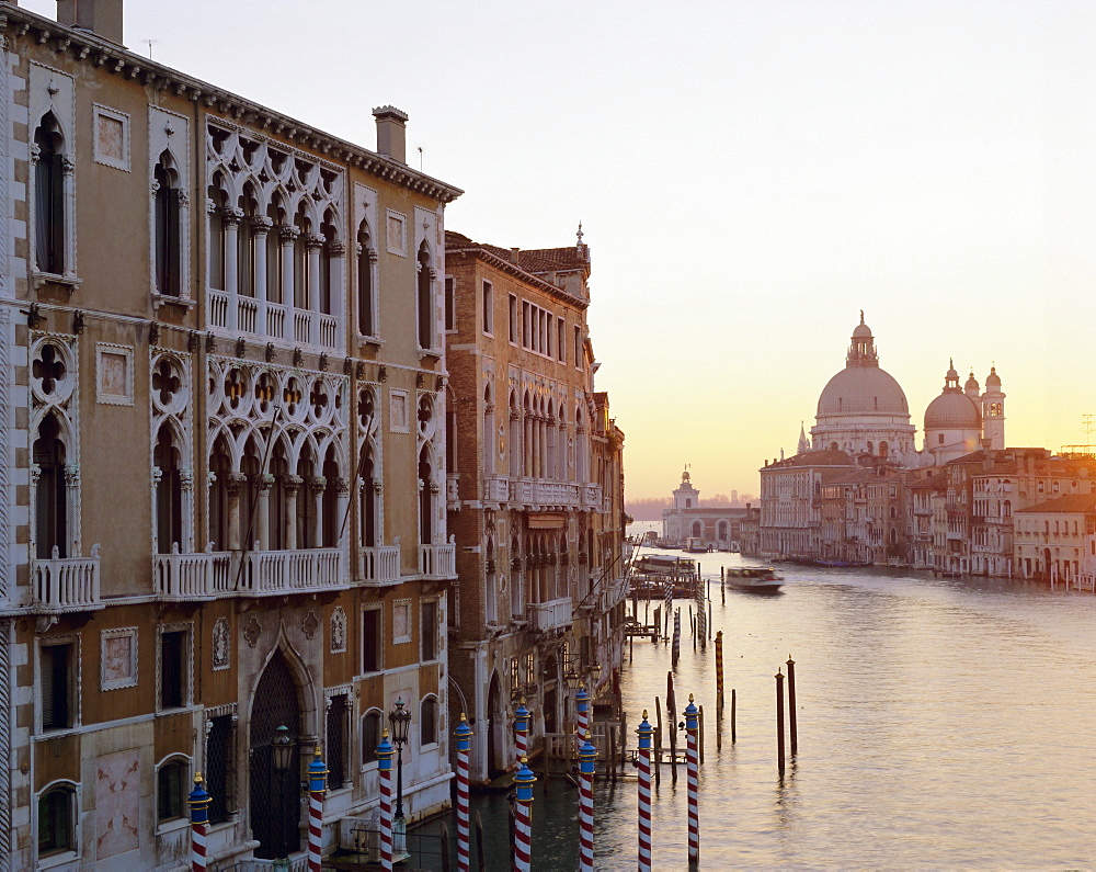 View along the Grand Canal towards Santa Maria Della Salute from Academia Bridge, Venice, UNESCO World Heritage Site, Veneto, Italy, Europe