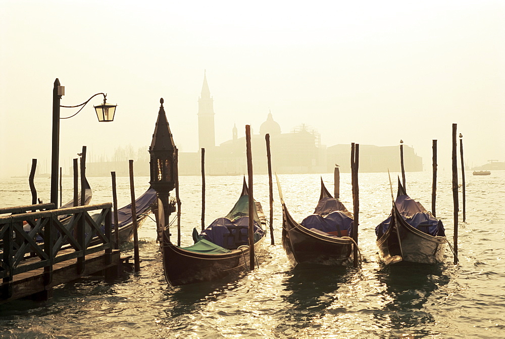 View across lagoon towards San Giorgio Maggiore, from St. Mark's, Venice, Veneto, Italy, Europe