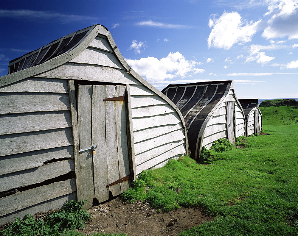 Fishermen's huts, Lindisfarne, Holy Island, Northumberland, England, United Kingdom, Europe