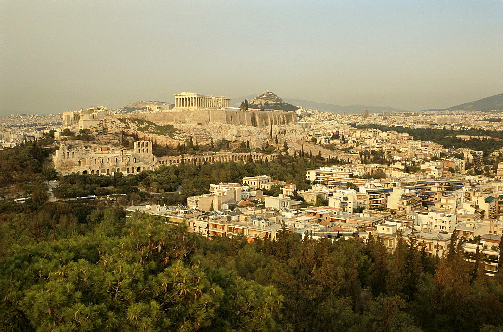 The Acropolis from the hill of Pnyx, Athens, Greece, Europe