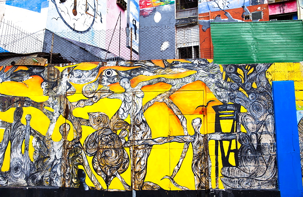 Afro-Caribbean art painted on wall in the neighbourhood of Callejon De Hamel, Havana, Cuba, West Indies, Central America 