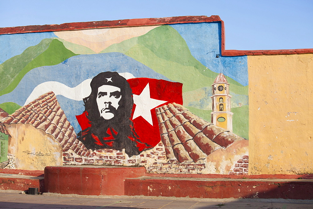 Mural of Che Guevara painted on a wall in a local school, Trinidad, Cuba