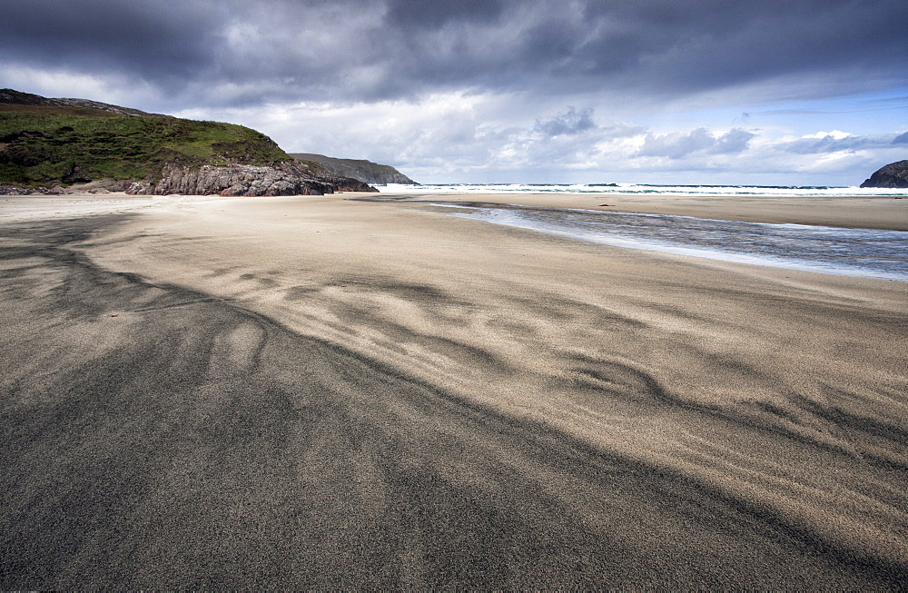 Dalbeg Beach with intricate patterns in the sand, near Carloway, Isle of Lewis, Outer Hebrides, Scotland, United Kingdom, Europe 