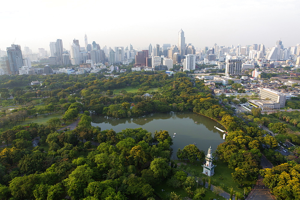 City skyline with Lumphini Park, the Green Lung of Bangkok, in the foreground, from the roof of Hotel Sofitel So, Sathorn Road, Bangkok, Thailand, Southeast Asia, Asia