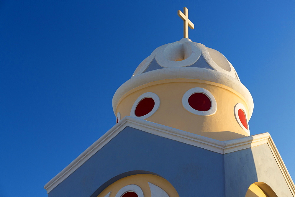 Colourful Catholic Church of St. Stylianos, Fira, Santorini, Cyclades Islands, Greek Islands, Greece, Europe