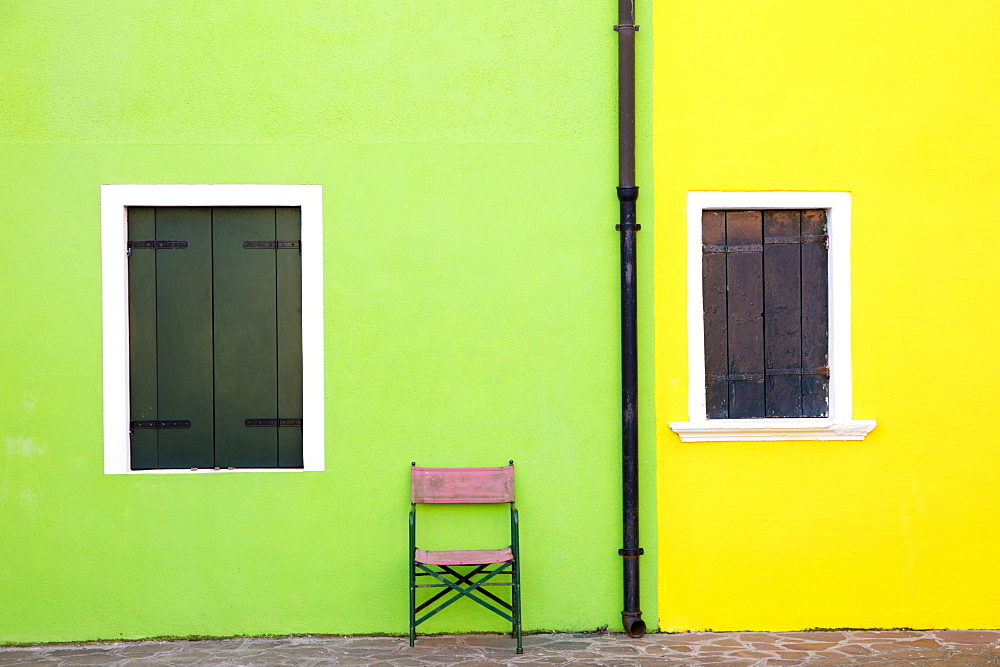 Detail of colourful painted building, island of Burano, Venice, Veneto, Italy, Europe