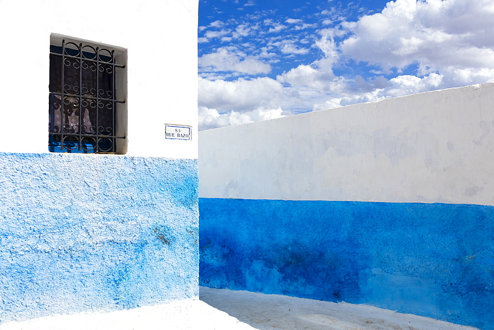 Typical blue and white street scene in Kasbah des Oudaya (Kasbah of the Udayas), Rabat, Morocco, North Africa, Africa