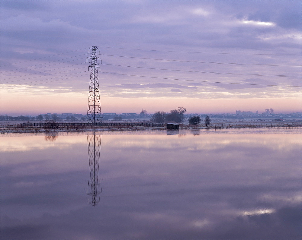 Winter Fenland scene, Whittlesey, near Peterborough, Cambridgeshire, England, United Kingdom, Europe