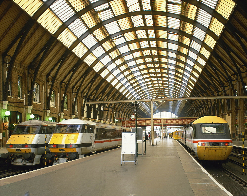 Intercity trains and platform at Kings Cross station in London, England, United Kingdom, Europe