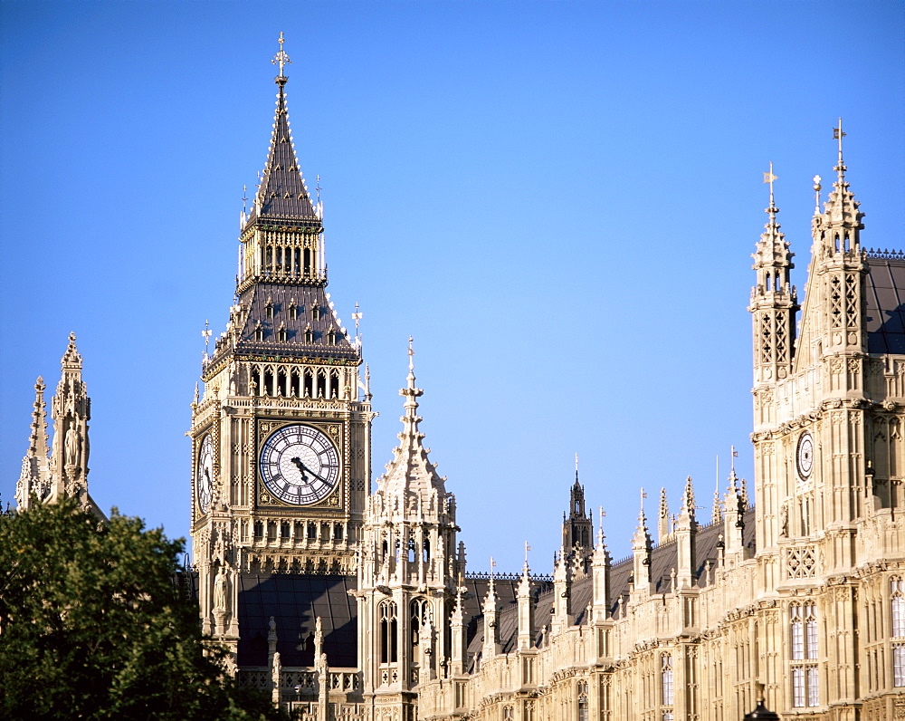 Detail of Houses of Parliament and Big Ben, Westminster, London, England, United Kingdom, Europe