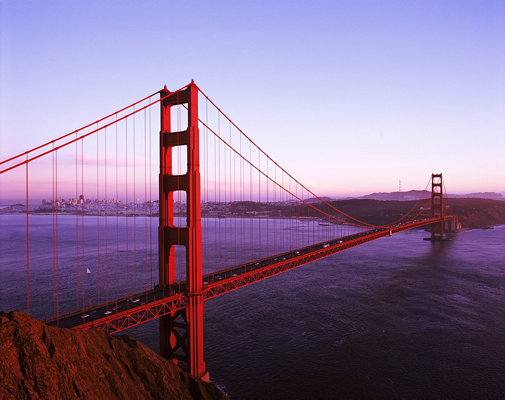 Golden Gate Bridge in evening light, San Francisco, California, United States of America, North America