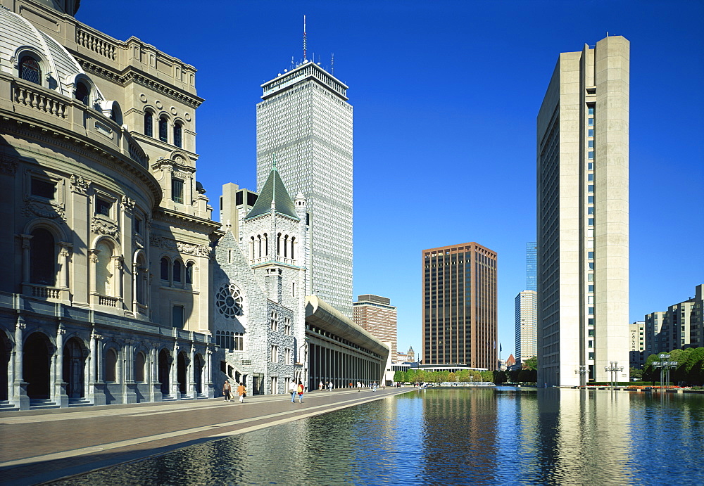 Church and modern office buildings on the skyline of Boston, Massachusetts, New England, United States of America, North America