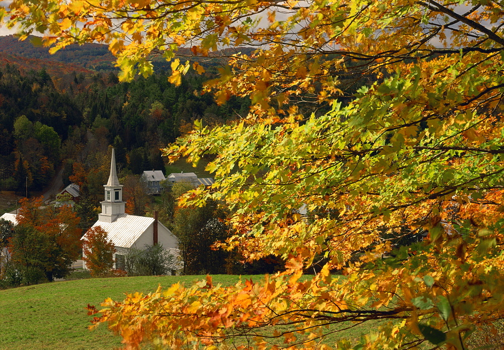 The church at Waits River, during autumn, Vermont, New England, United States of America, North America