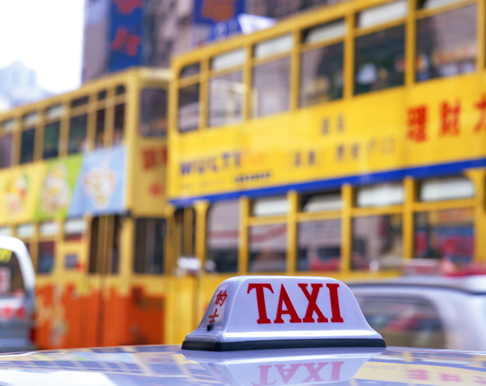 Taxi and buses in Causeway Bay, Hong Kong, China, Asia