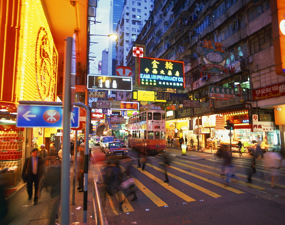 Street scene at dusk, Causeway Bay, Hong Kong, China, Asia