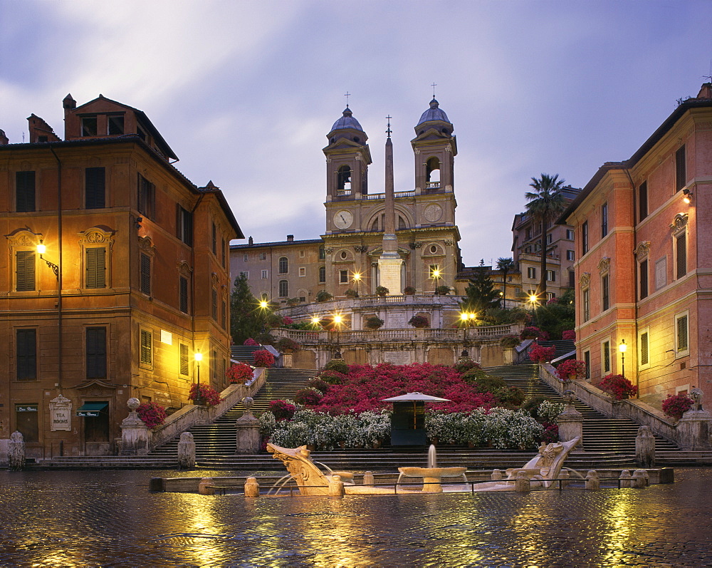 The Spanish Steps illuminated in the evening, Rome, Lazio, Italy, Europe