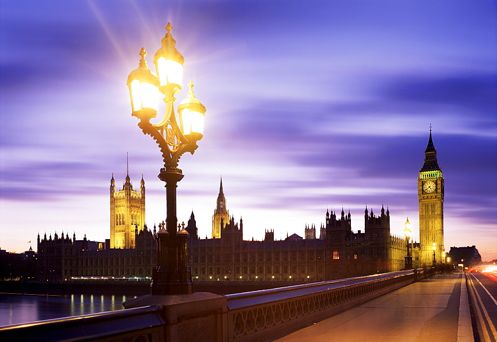 Houses of Parliament from Westminster Bridge at dusk, Westminster, London, England, United Kingdom, Europe