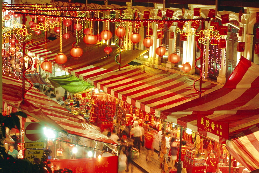 Stalls with lanterns, Chinatown, Singapore