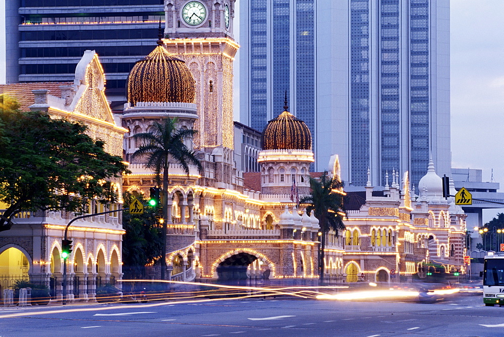 Sultan Abdu Samad building, Kuala Lumpur Law Court, illuminated at night, Kuala Lumpur, Malaysia, Southeast Asia, Asia