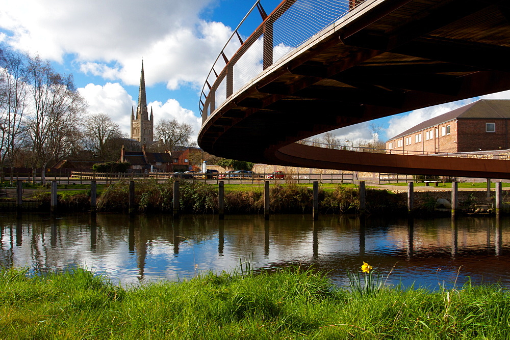 Jarrold Bridge, Cathedral in the background, Sir Peter Jarrold's dream. designed by Stephen James, Norwich, Norfolk, England, United Kingdom, Europe