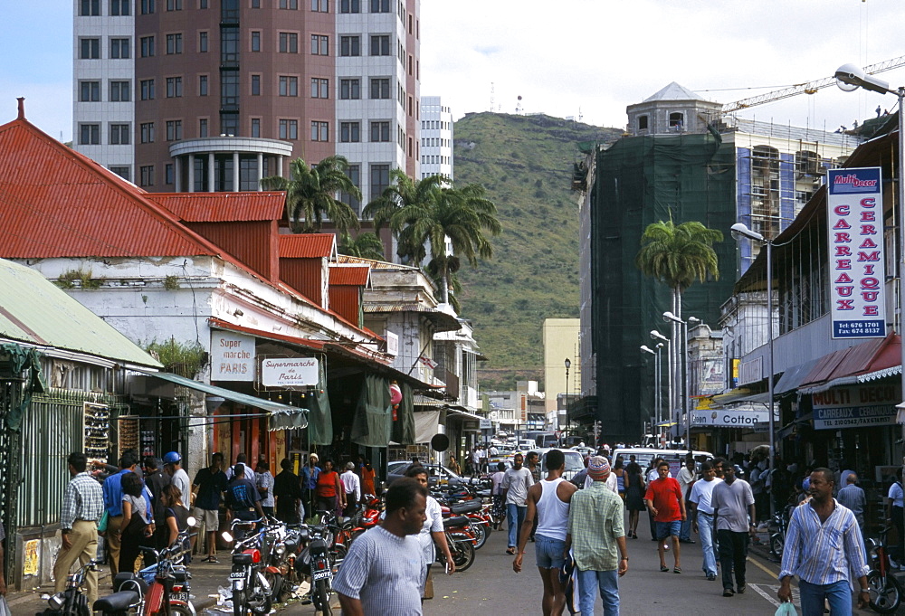 Street scene, Farquhar Street, Port Louis, Mauritius, Indian Ocean, Africa