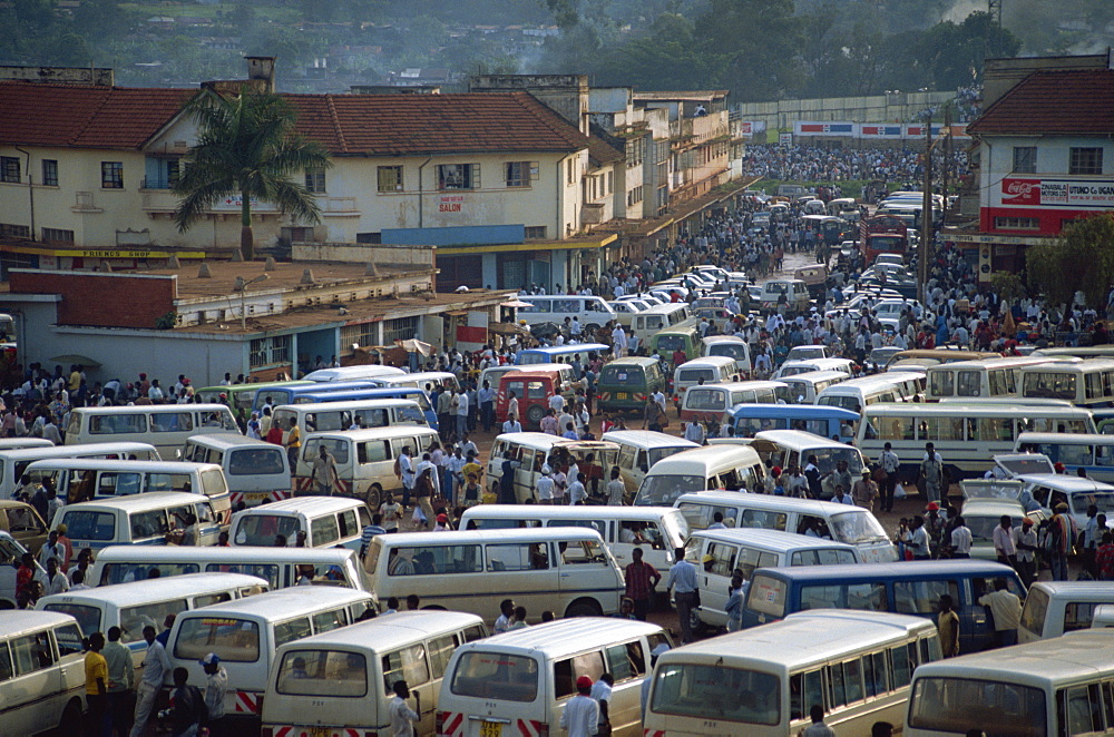 Matatu (minibus) park, Kampala, Uganda, East Africa, Africa