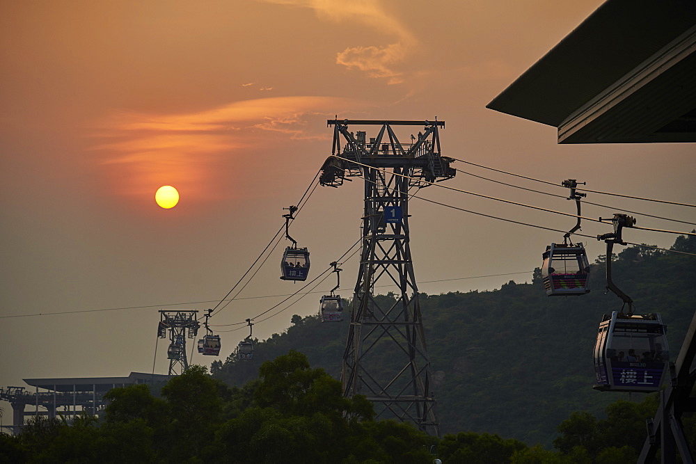 Ngong Ping 360 gondola brings visitors back from Big Buddha and Po Lin Monastery, Lantau Island, Hong Kong, China, Asia